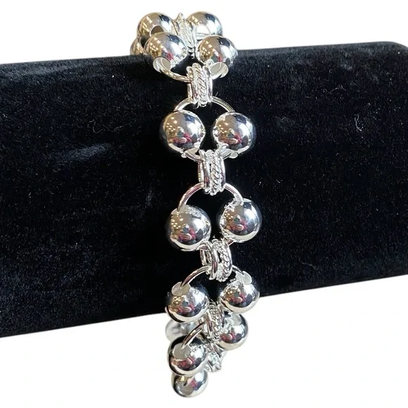 925 STERLING Stamped 8 mm Silver Round Beads Dainty Links Bracelet - Picture 7 of 9